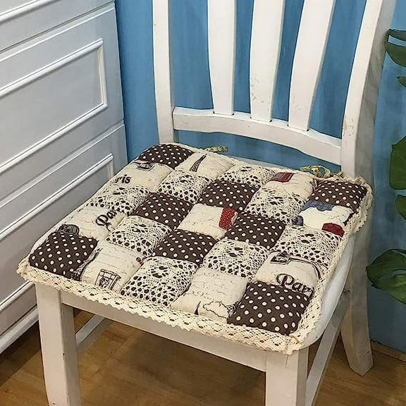 Namzi Patchwork Chair Cushion, 1 Pc 40x40cm Farmhouse Floral Seat Pad - No Slip Chair Pad with Ties, Lace Trim Cushion, Vintage Floral Chair Pad-Style A25
