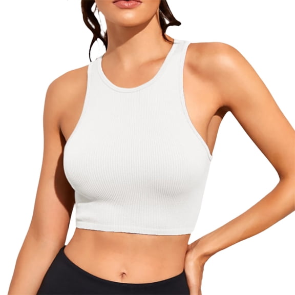 Tank Tops for Women Sleeveless High Neck Fashion Ribbed Tank Tops for Women Built In Bra Summer Tops Clothes Outfits White S