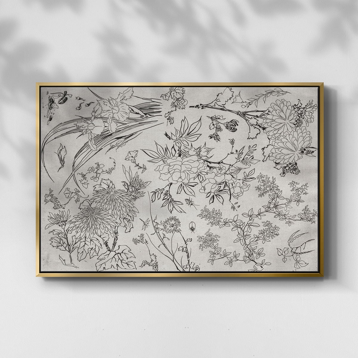 Vintage Abstract Print-XVI Framed in Gold Wood Gallery Wrapped Canvas 25 in. x 37 in.