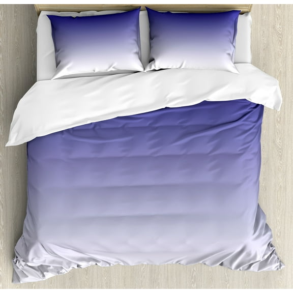 Ombre Duvet Cover Set, Twilight in the Morning Dawn of the Day Inspired Color Ombre Design Digital Print, Decorative 3 Piece Bedding Set with 2 Pillow Shams, Queen Size, Indigo White, by Ambesonne
