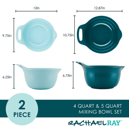 Rachael Ray - Tools and Gadgets 2-Piece Nesting Mixing Bowl Set - Light Blue and Teal