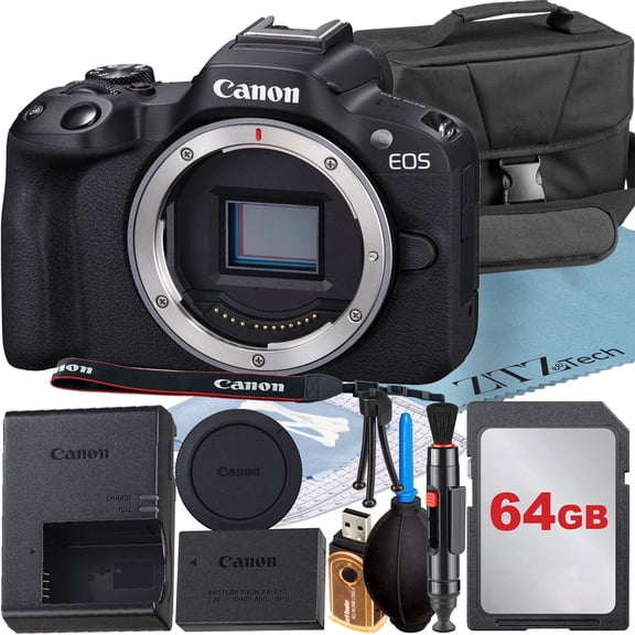 Canon EOS R50 Mirrorless Camera (Body) with 4K Video 64GB Memory Card Case ZeeTech Accessory Bundle (International Version)