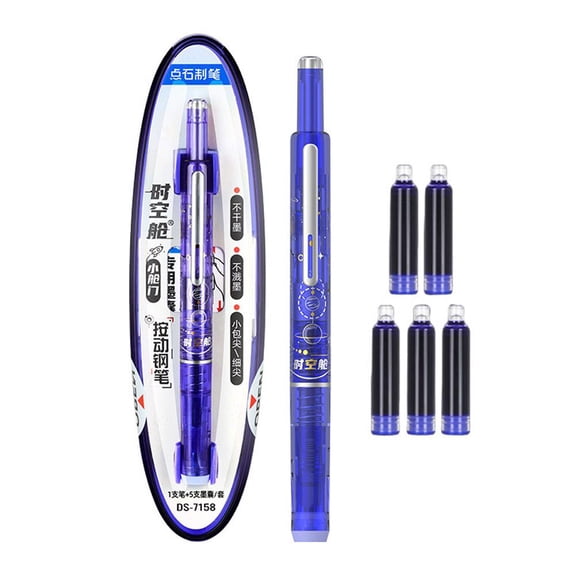 Fountain Pen Retractable:0.38mm Blue&black Ink Barrel Includes 5 Refillable Ink Cartridges,Press Fine Nib Fountain Pen,Medium Nib Barrel for Smooth Writing No Leaking