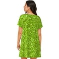 thumbnail image 3 of Horeoi Lime green glitter Print Women's Short-sleeved Nightdress Breathable Cotton-like Material Loose A-line Knee-length, 3 of 6