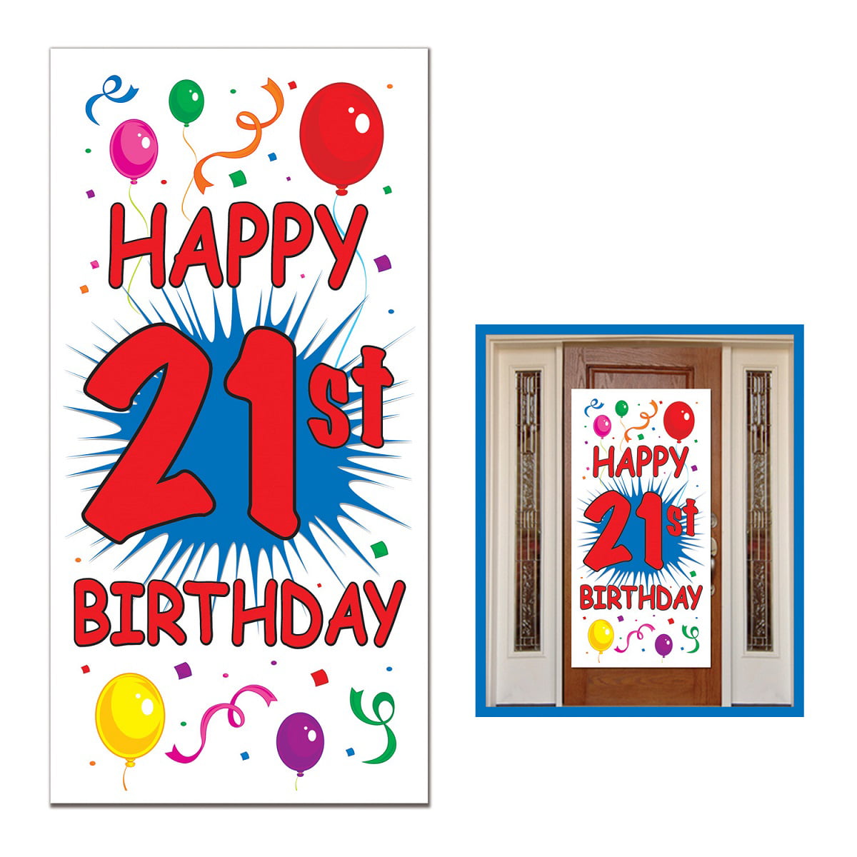 PAKBOOM Happy 21st Birthday Door Cover Porch Banner Sign Set Purple Pink 21 Years Old Birthday Decoraions Party Supplies for Women