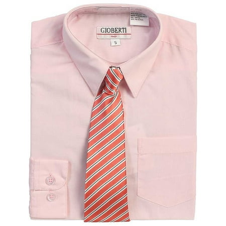 Pink Button Up Dress Shirt Dark Pink Stripe Tie Set Toddler Boys 2T-4T
