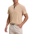 thumbnail image 4 of Camisetas Henley para hombres INSPIRE CHIC, casuales de verano, de manga corta, con botones, camiseta básica M color caqui, 4 of 6