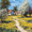 Country Cottage Tree, variant on Vibrant Floral Landscape Path Canvas Print, Wall Decor for Living Room Bedroom Office Hallway Dining Room Home