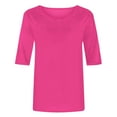 thumbnail image 5 of CFLVAEK T-Shirts à Manches 1/2 pour Femmes Été Décontracté Chemise Unie Coupe Ample Basique Col Ras du Cou, 5 of 5