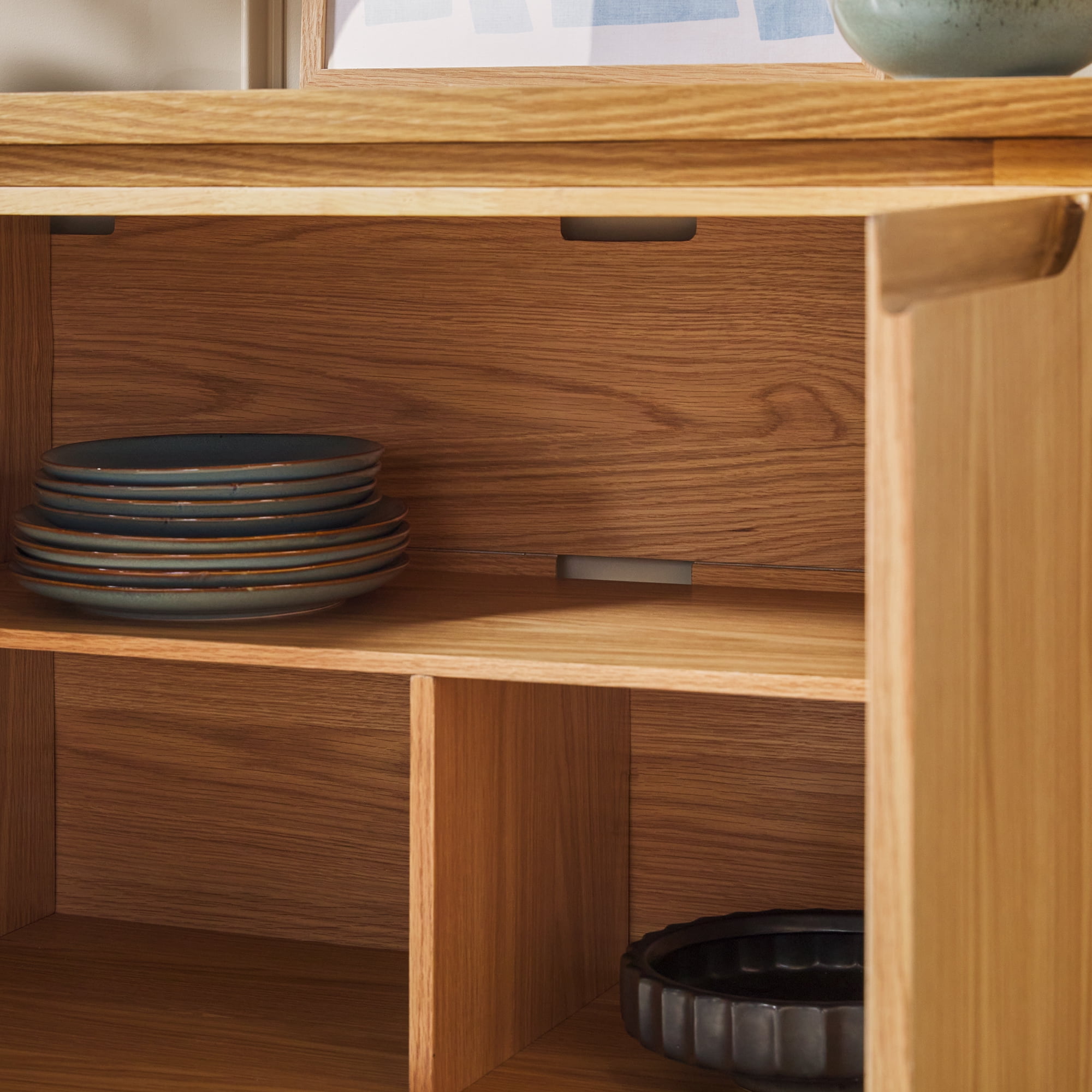 Walker Edison Modern Large Curved Wood Sideboard TV Stand, White Oak