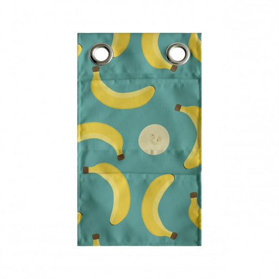 Banana Hanging Pocket Organizer, Pattern of Whole and Sliced Fruit Elements Scattered, Printed Polyester Storage Bag with Pockets, 9" x 16", Seafoam Mustard
