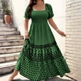 thumbnail image 6 of CIENVNSTG Women's 2026 Summer Short Sleeves Boho Floral Print Square Neck Beach Casual Flowy Long Maxi Dress Loose Vacation Sundress Green XL, 6 of 6