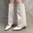 thumbnail image 1 of Botas altas de cuero grueso para Mujer, zapatos de tacón con puntero hasta la rodilla, Botas Chelsea de tendencia para Mujer, nuevos zapatos de tacón para Mujer, Botas de gladiador de nieve, 1 of 4