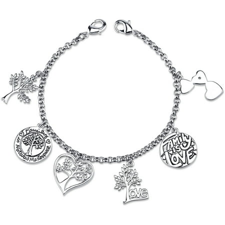 Little Luxuries Stainless Steel I Love My Family Tree Charm Link Bracelet, 7.5"