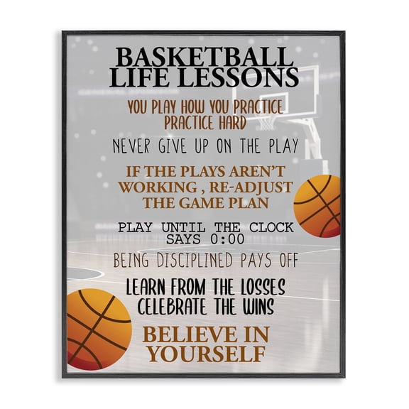 Basketball Life Lessons Black Framed Giclee Art, design by Kim Allen