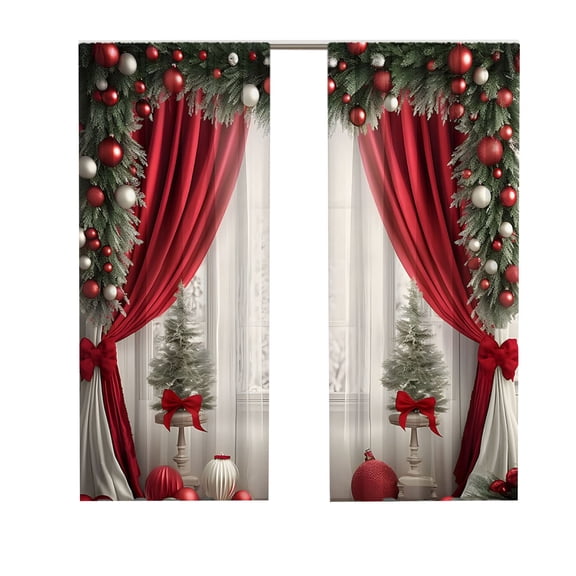 Christmas Window Curtains 65 x 59 inch,Merry Xmas Traditional Winter Season Theme Window Treatments for Bedroom Living Room Kitchen 3D Digital Printing Drapes 2 Panels Set