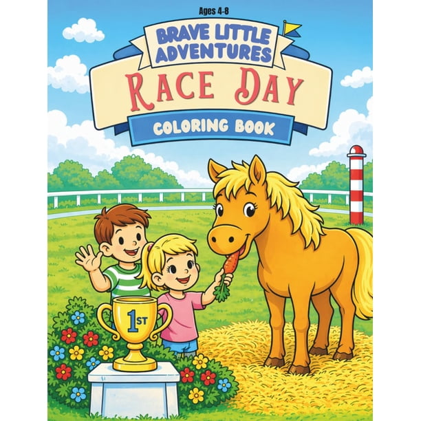 Libro para colorear y actividades para niños de 4 a 8 años sobre carreras de caballos