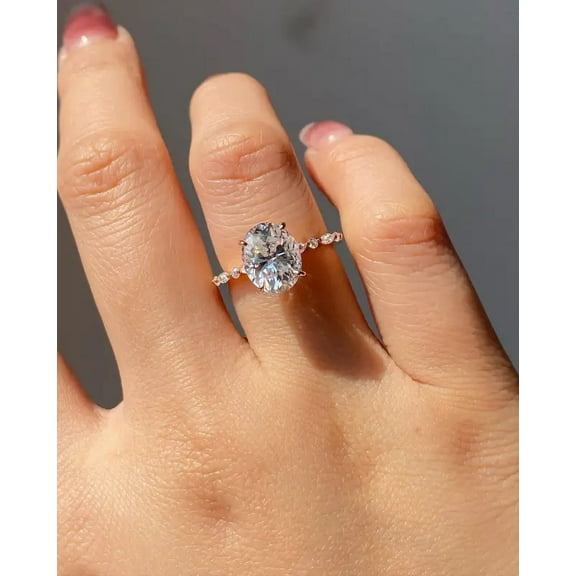 2.10 CT Oval Cut Moissanite Diamond Engagement Ring 18K Gold Ring Vintage Ring Beautiful Wedding Gift Ring Unique Hidden Halo Ring