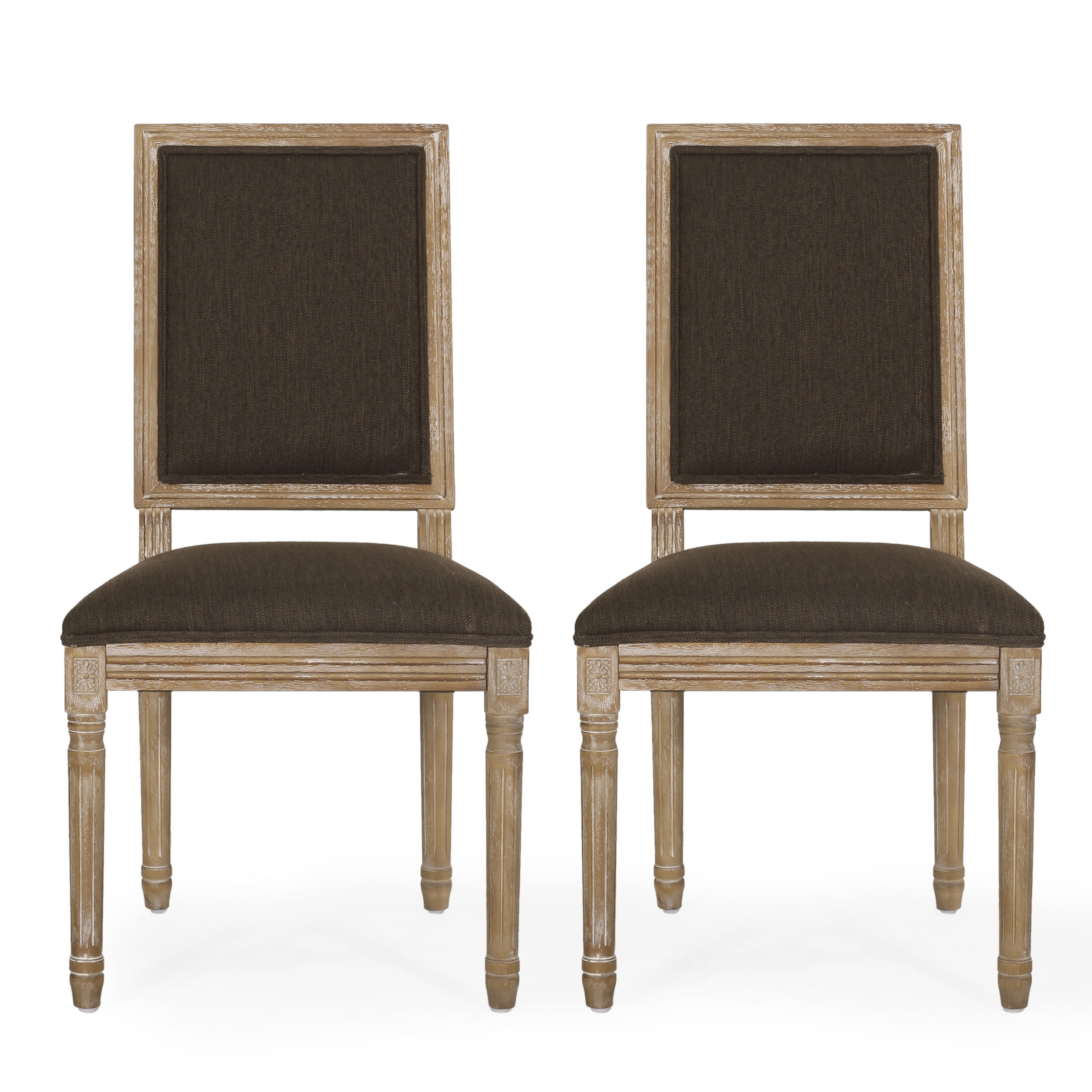 Noble House Robin French Wood Upholstered Dining Chair, Set of 2, Brown