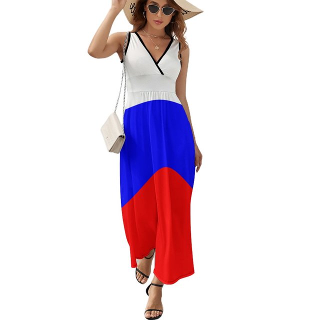 Robe Drapeau Russe Tenue de Rue Boho Plage Longues Robes Femme Élégante Robe Maxi Personnalisée Cadeau d'Anniversaire
