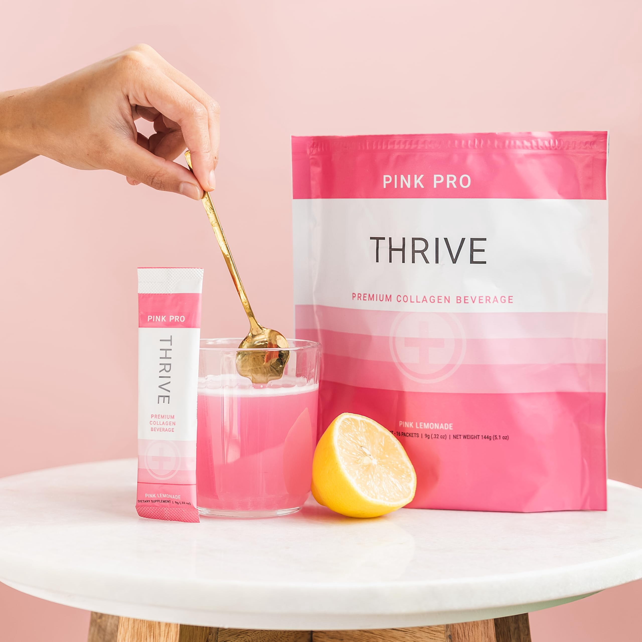 Thrive Premium Collagen Powder Drink - Pink Lemonade - Type I and III Collagen, Hyaluronic Acid, Biotin, Vitamin C