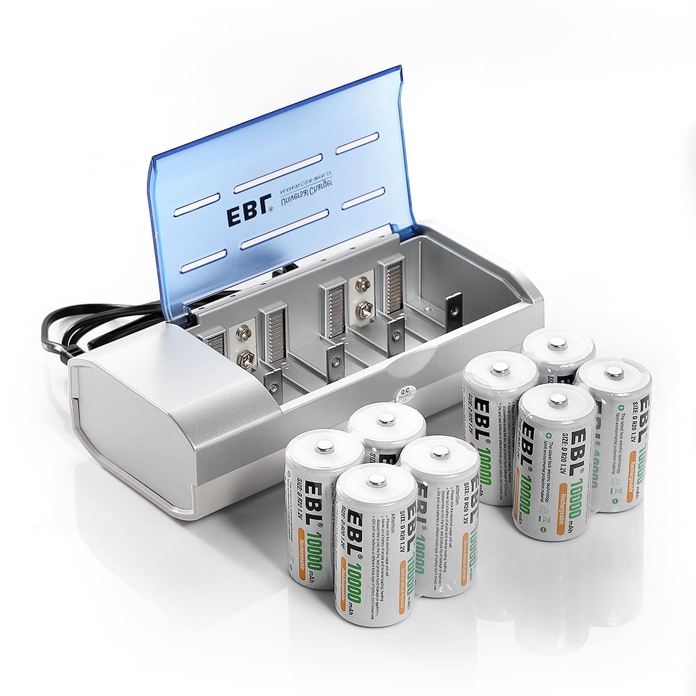 EBL 10000mAh Rechargeable D Batteries (8 Pack) + Battery Charger for AA AAA  C D Ni-MH Ni-CD Batteries 