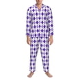 thumbnail image 3 of KLL Purple argyle Sleepwear Mens Flannel Pajamas,Long Cotton Pj Set-Small, 3 of 7