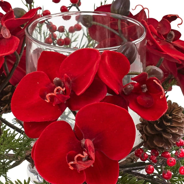 Nearly Natural Orchid, Berry & Pine Holiday Candelabrum