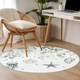 thumbnail image 5 of Sage Green Coastal Large Area Rugs for Bedroom Living Room, Non Slip Carpet Bedside Rug, Summer Eucalyptus Leaves Beach Ocean Starfish Conch Round Floor Cover Kitchen Accent Rug 4' for Office, 5 of 9