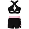 thumbnail image 4 of MSemis Kids Girls 2 Piece Dance Outfits Straps Racer Back Crop Top with Shorts Set Gymnastics Gym Black&Pink 12, 4 of 5