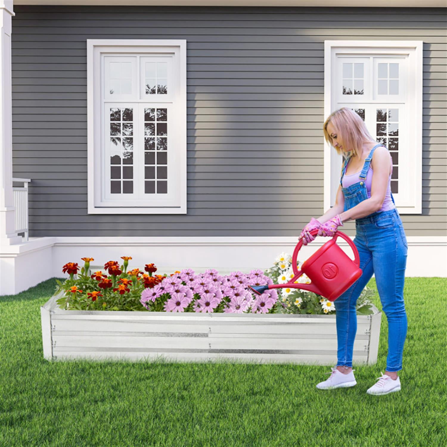 Spaco 6 x 3 Feet Galvanized Raised Garden Bed with Open-Ended Base, Elevated Planter Box Stand for Patio, Lawn, Yard, Balcony, Silver
