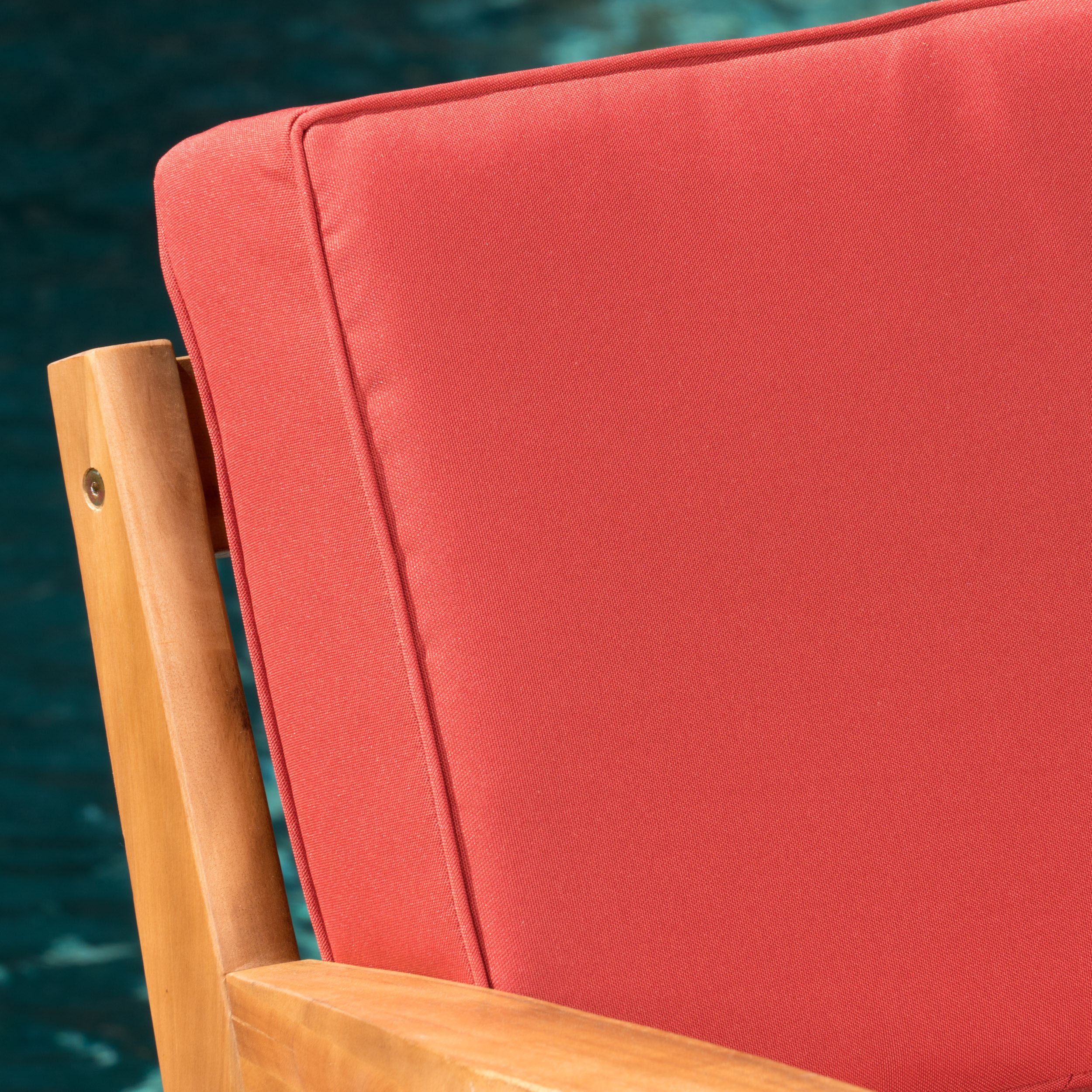 Europa Outdoor 4 Piece Acacia Wood Chat Set with Cushions, Teak, Red