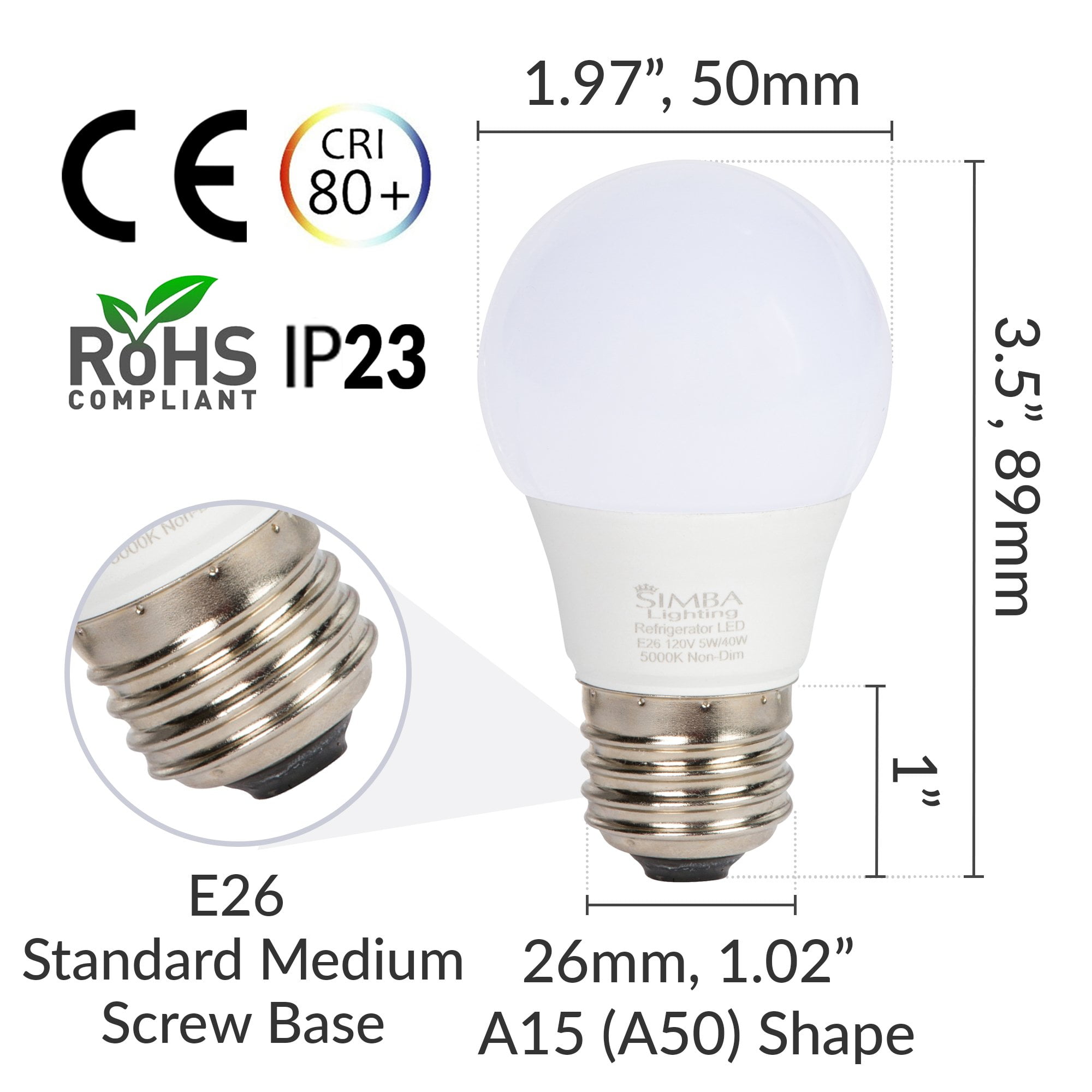 Leke 5W LED Refrigerator Light Bulb 40W Equivalent 110V A15 Fridge  Waterproof Bulbs