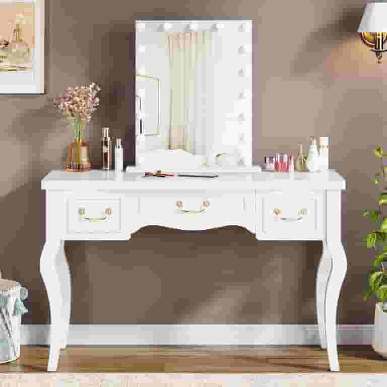 Tribesigns Vanity Desk with Drawers, 47" White Vintage Makeup Vanity Table for Bedroom, Wooden Antique Dressing Table for Women, Girls (Without Mirror, Stool) - Walmart.com Tribesigns Vanity Desk with Drawers, 47" White Vintage Makeup Vanity Table for Bedroom, Wooden Antique Dressing Table for Women, Girls (Without Mirror, Stool) - Walmart.com