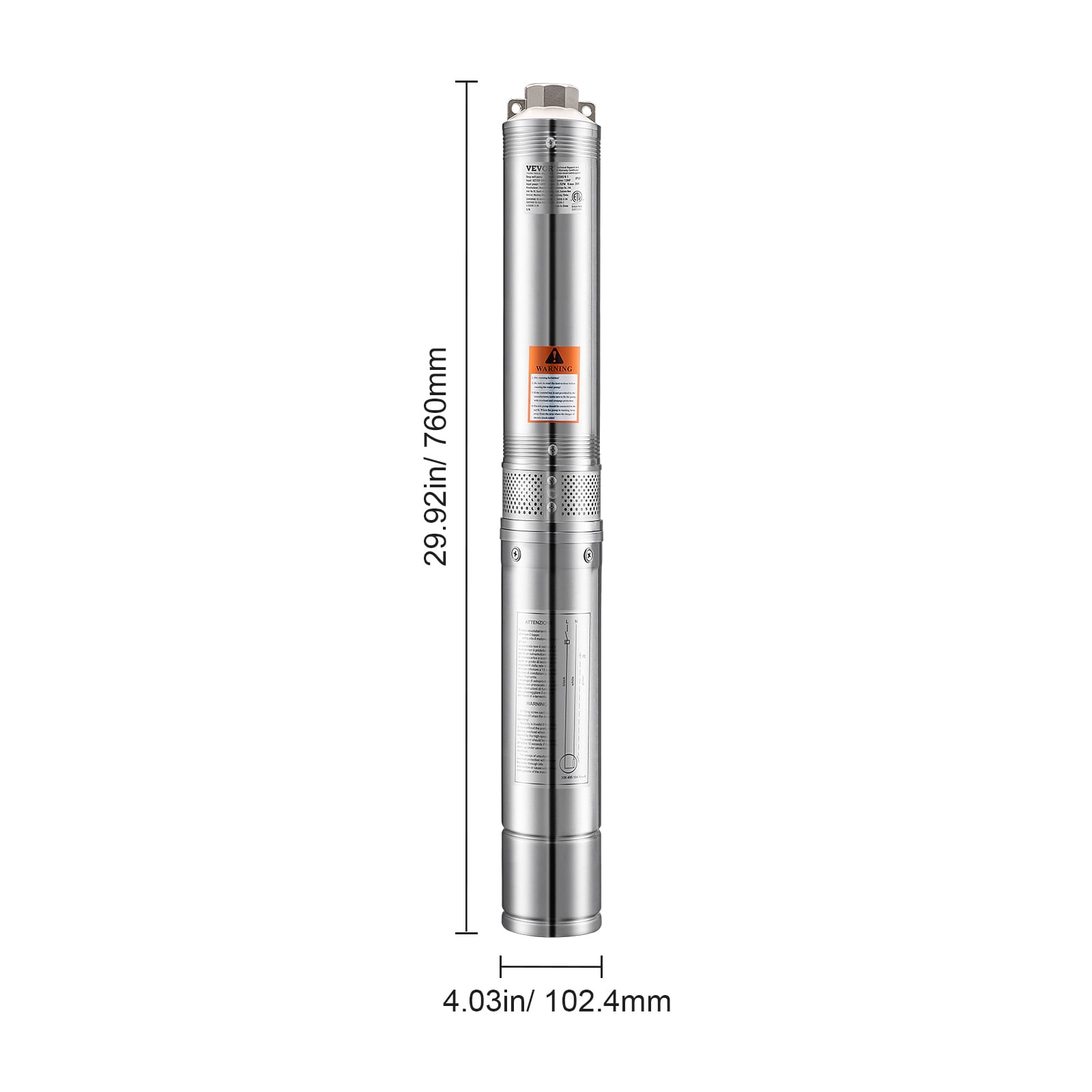 VEVOR Deep Well Submersible Pump,1 HP Output Power, 115V, 31.7 GPM Flow 207 ft Head, with 32.81 ft Cord External Control Box, Stainless Steel Water Pump, for Industrial Irrigation and Home Use, IP68