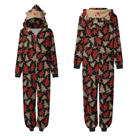 

TAIAOJING Mommy Romper For Christmas Family Matching Pajamas Cute Big Headed Deer Print Pjs Plaid Long Sleeve Jumpsuit Soft Casusal Holiday Sleepwear