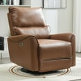 thumbnail image 2 of Power Swivel Rocker Recliner Chair for Adults, Leather Glider Rocking Recliner for Nursery, Modern Small Recliners for Small Spaces/Living Room/RV, Brown, 2 of 9