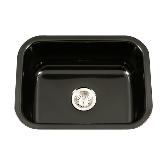 Houzer Porcela 23 inch Black Porcelain Enamel Steel Undermount Single Bowl Kitchen Sink - PCS-2500 BL
