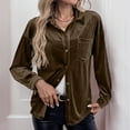 thumbnail image 6 of qelini Velvet Shirts for Women Long Sleeve Tops Basic Tee Solid Lapel Collared Button Down Dressy Formal Blouses with Pocket, 6 of 7