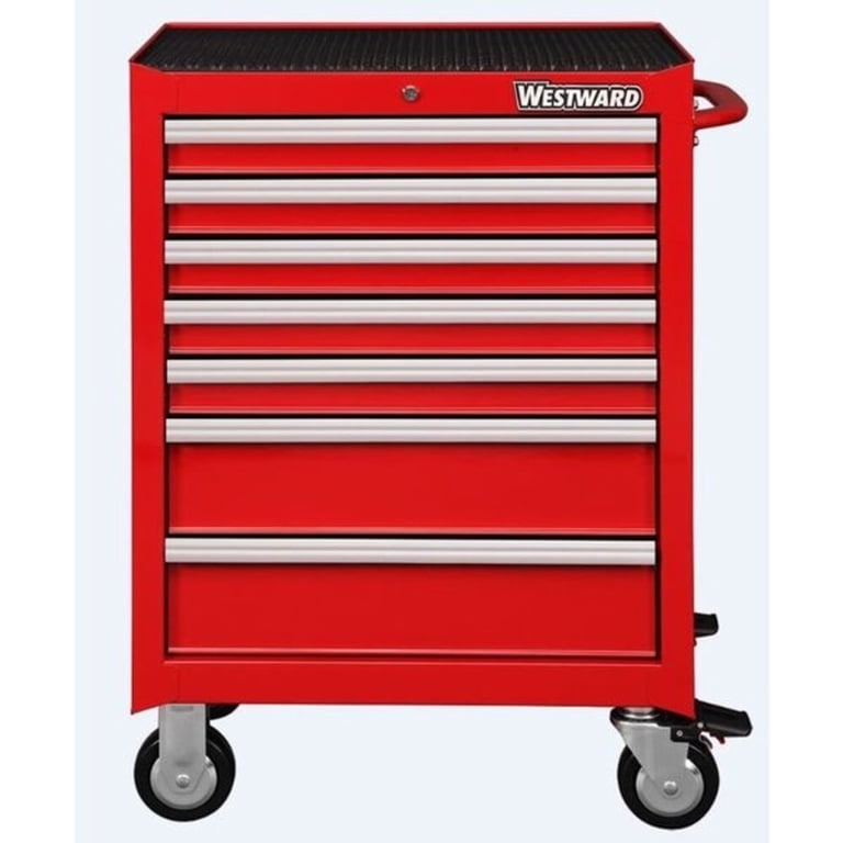WESTWARD Rolling Tool Cabinet, 7-Drawers, Gloss Red, 27
