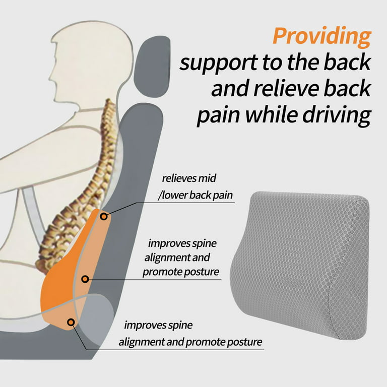 TISHIJIE Memory Foam Lumbar Support Pillow for Car - Mid/Lower Back Support  Cushion - for Car Seat, Office Chair, Recliner Etc. 