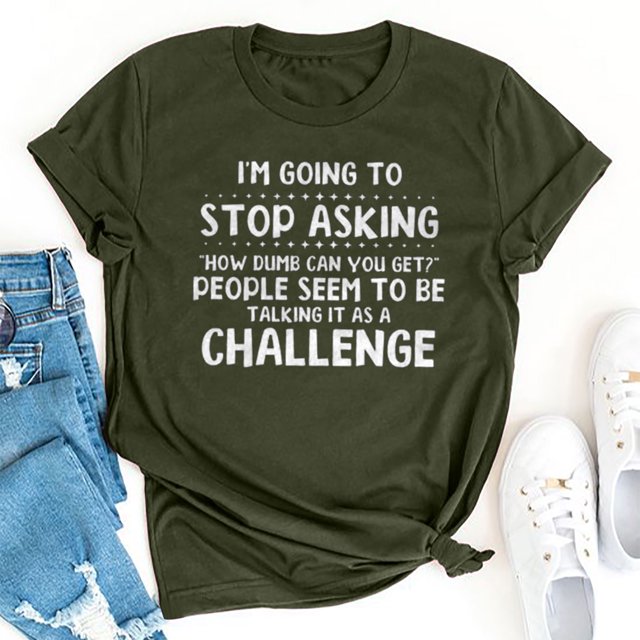 RXIRUCGD Hauts de Sortie pour Femmes Mode Été Décontracté Col Rond Imprimé Lettre Manches Courtes T-Shirt Chemises Femmes Vert