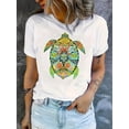 thumbnail image 1 of Women's Fashion Turtle Print T-Shirt, Casual Crew Neck Short Sleeve Top, Polyester 95% Spandex 5%, Medium Stretch Knit Fabric, All-Season Animal Pattern Tee, 1 of 6