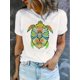 thumbnail image 2 of Women's Fashion Turtle Print T-Shirt, Casual Crew Neck Short Sleeve Top, Polyester 95% Spandex 5%, Medium Stretch Knit Fabric, All-Season Animal Pattern Tee, 2 of 8