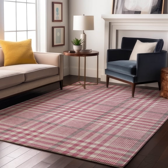 Addison Rugs Mayfield Premium Machine Washable Transitional Plaid Blush Rectangle Rug, 9' x 12'