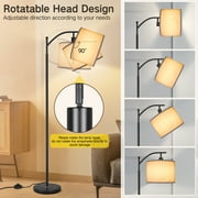 OUTON 63 Arc Floor Lamp for Living Room, Modern Standing Lamp with Hanging Linen Shade, Metal Floor Lamp with 3 Color Temperatures LED Bulb for Bedroom(Black)