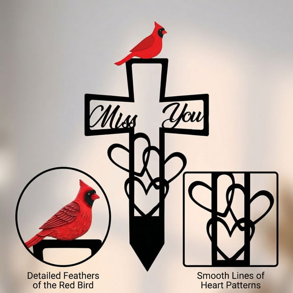 Dad Grave Decorations for Cemetery, Metal Sympathy Memorial Stakes for Loss of Father, Cardinal Cemetery Decorations for Grave Outdoors Yard Garden