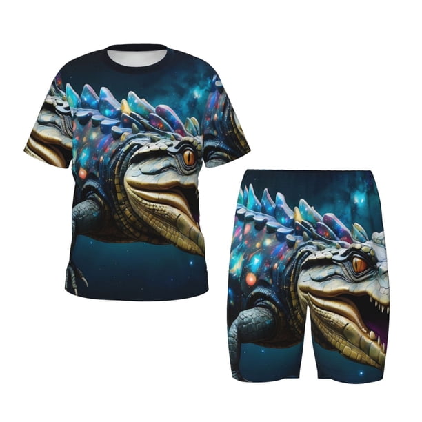 Balery Starry Sky Colorful Crocodile Conjunto de Pijama Infantil de Manga Corta con Estampado – Ropa de Dormir de Algodón Suave-Medium