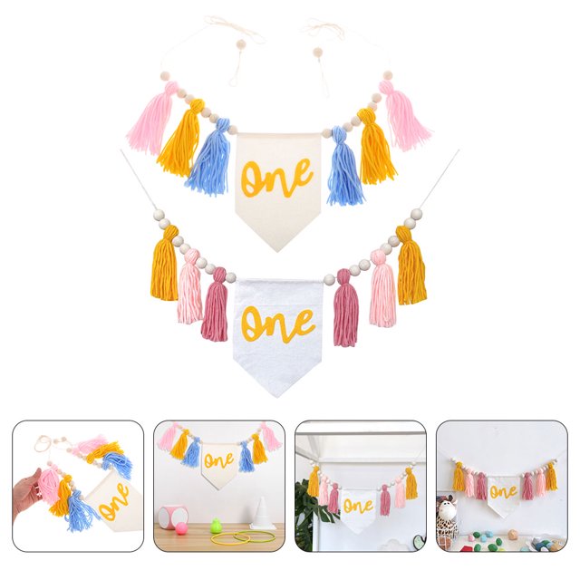 unbranded 2Ud Banner Bohemio Para Primer Cumpleaños Con Borlas Ideal Para De Fiesta