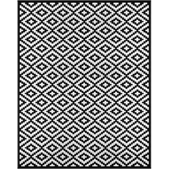 ZXNYH Reversible Nirvana Outdoor Rug, Waterproof, Fade Resistant, Modern Large Floor Mats for Patios,Decks, Garden and Outdoors, Beach, Camping, Picnic - (Navy Blue/White, 8 X 10 ft)